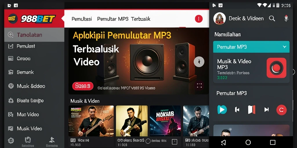 Tampilan antarmuka aplikasi Pemutar MP3 988BET yang menarik dan fungsional.