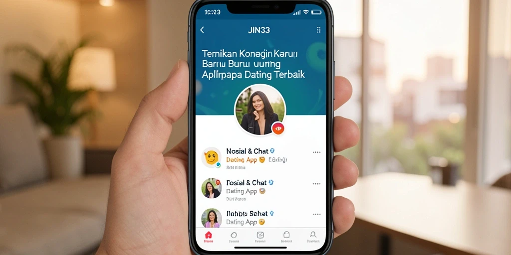 Antarmuka utama aplikasi JIN33 dengan fitur chat dan pencarian pasangan.
